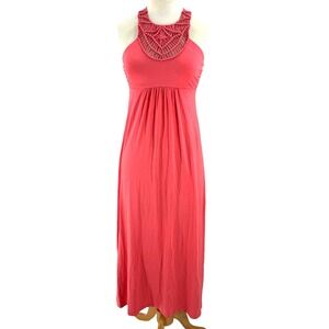 TOMMY BAHAMA Tambour Crochet Maxi Long Dress Full Bloom Women XS Coral Beach NEW